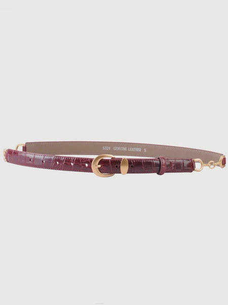 Skinny Croc Belt in Burgundy