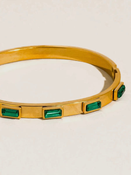 Tanith Baguette CZ Bangle in Green