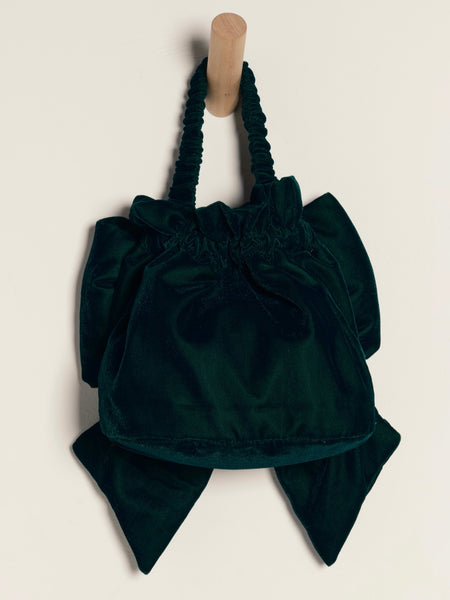 Belle Velvet Bow Bag in Emerald