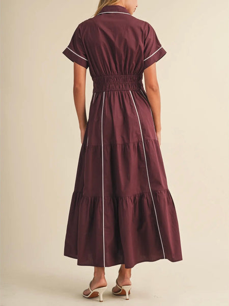 Do Gooder Dress in Burgundy & Pale Blue
