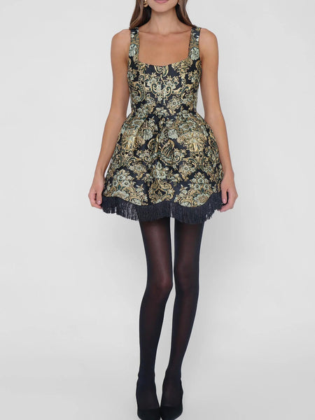 Knightley Mini Dress in Midnight Brocade