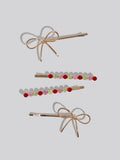 Holiday Gemstone & Bow Bobby Pins 4pc Set