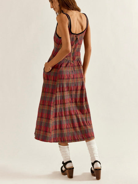 Freya Plaid Midi in Cherry Combo