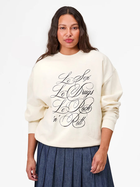 Oversized Sweatshirt in Cream Le Sex, Le Drugs, Le Rock & Roll