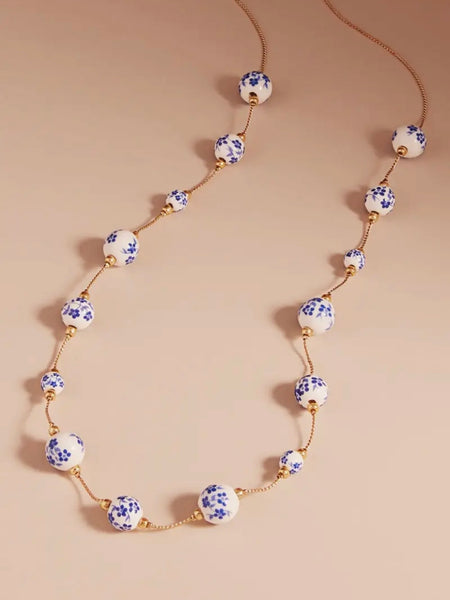 Chinoiserie Ceramic Bead Long Necklace