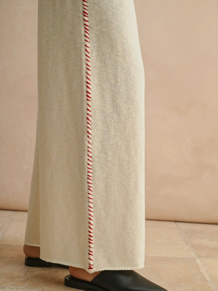 Take Me Out Stitch Pants in Ivory & Red