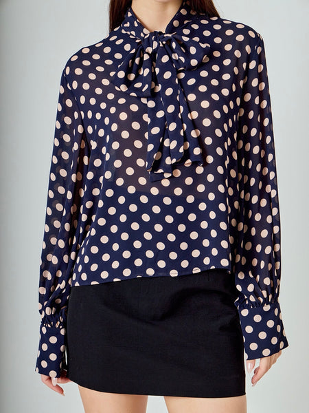 Dot To The Top Blouse in Navy & Blush
