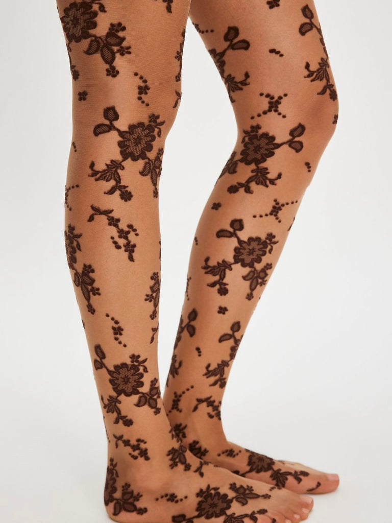 Flocked Floral Tight in Espresso Combo