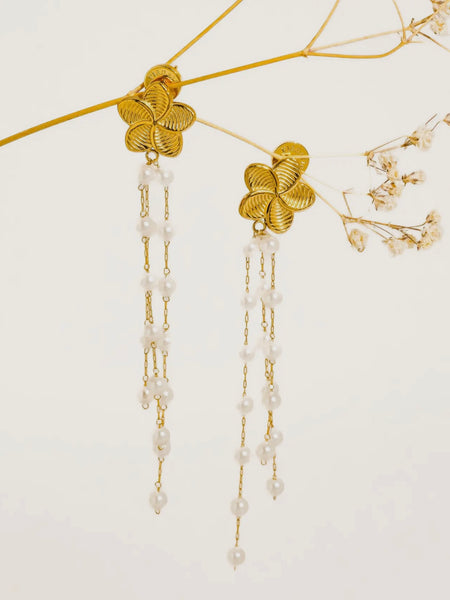 Thalina Floral Pearl Dangle Earrings