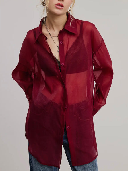 Sheer Intentions Blouse in Burgundy