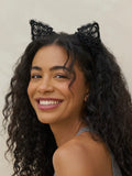 Lace Headband & Mask in Black Cat