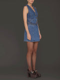 Braided Trim Denim Vest in Highside Wash