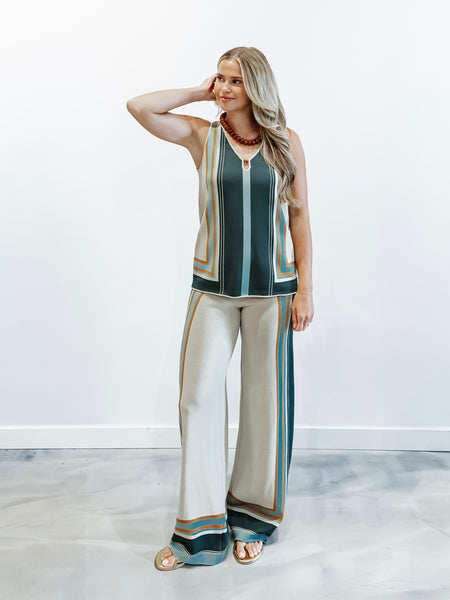 Border Stripe Wide Leg Pants in Natural Desert