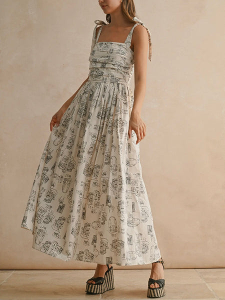 On The Town Printed Dress in Ecru