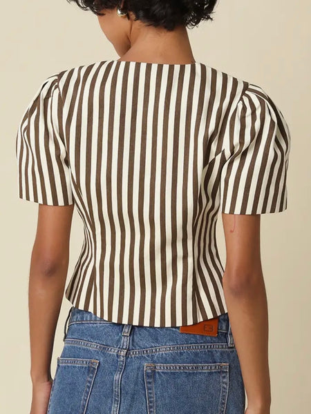 A Scoop Of Stripes Top in Brown