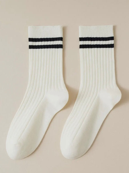 Double Stripe Socks in Off White