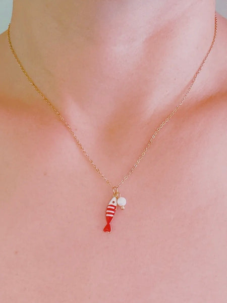 Striped Fish Necklace in Red