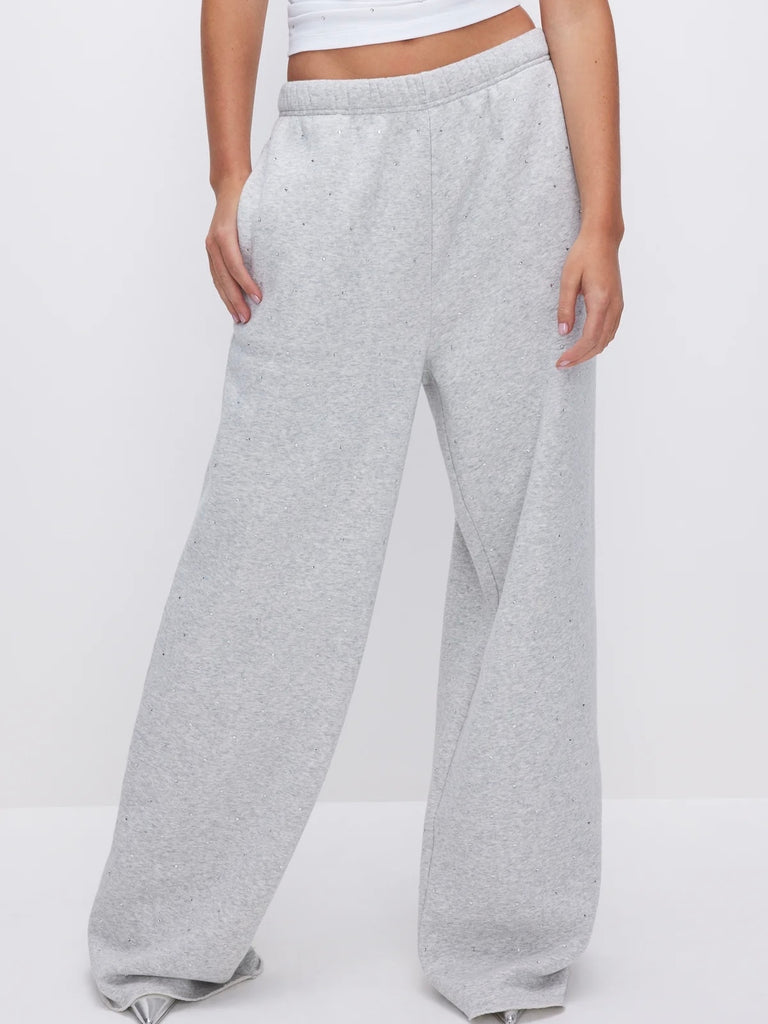 Crystal Allover Wide Leg in Heather Grey