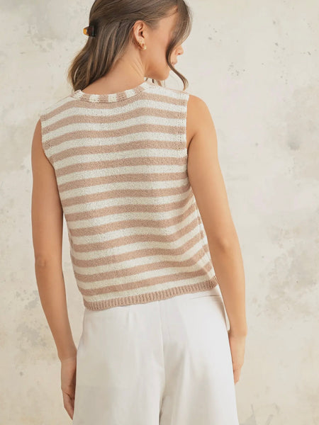 Someday Stripe Vest in Tan