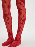 Flocked Floral Tight in Red Combo