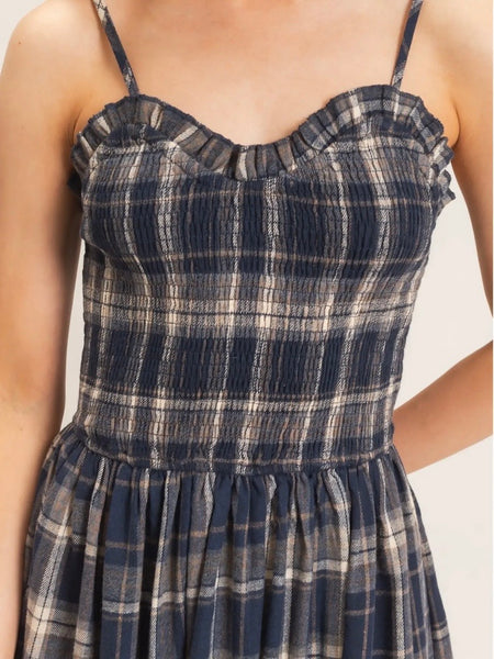 Plaid & Glad Maxi Dress in Navy