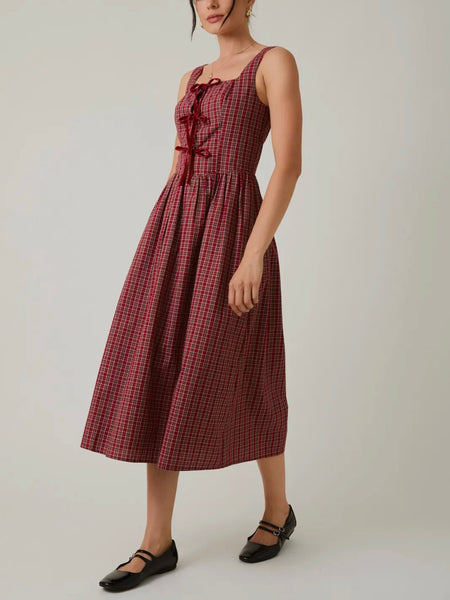 Tied Together Maxi Dress in Berry Plaid