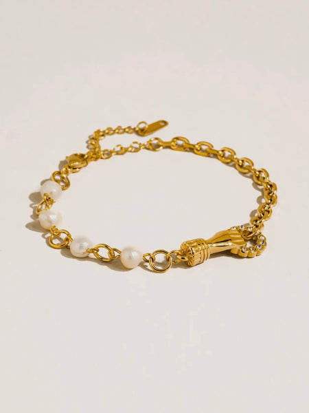 Isoria Pearl CZ Hand Bracelet