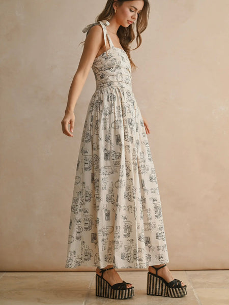 On The Town Printed Dress in Ecru