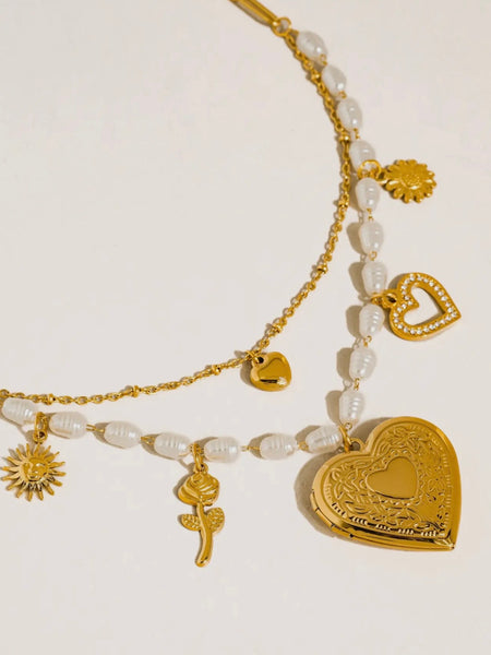 Meadowe Pearl Heart Locket Necklace