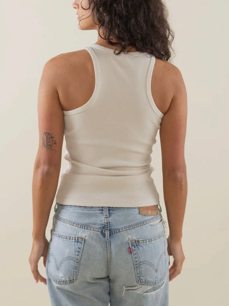 Sara High Neck Rib Tank in Bone