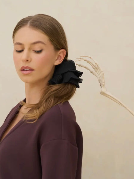 Pleated Scrunchie in Halloween Black