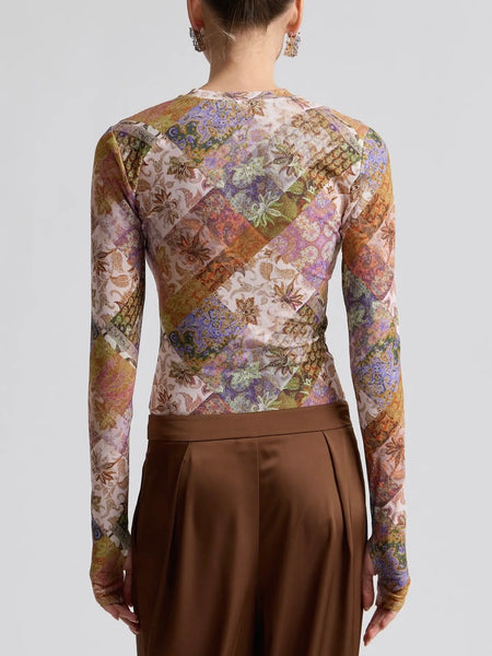Printed Mesh Long Sleeve Top in Outpost Paisley