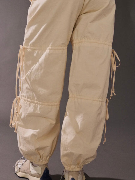 Tied To Side Joggers in White Melange