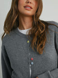 It's All About The Buttons Cardi in Grey