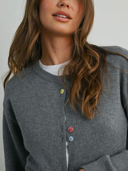 It's All About The Buttons Cardi in Grey