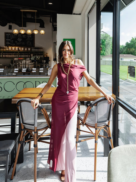 Split Decision Jumpsuit in Burgundy Blush