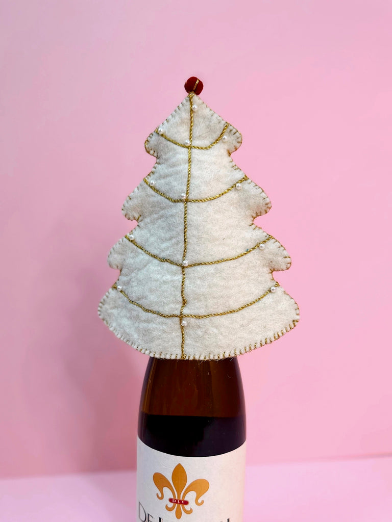 Felt Tree Bottle Topper in Ivory