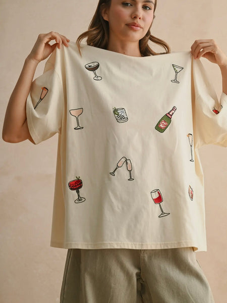 Cocktail Core Boxy Tee in Beige