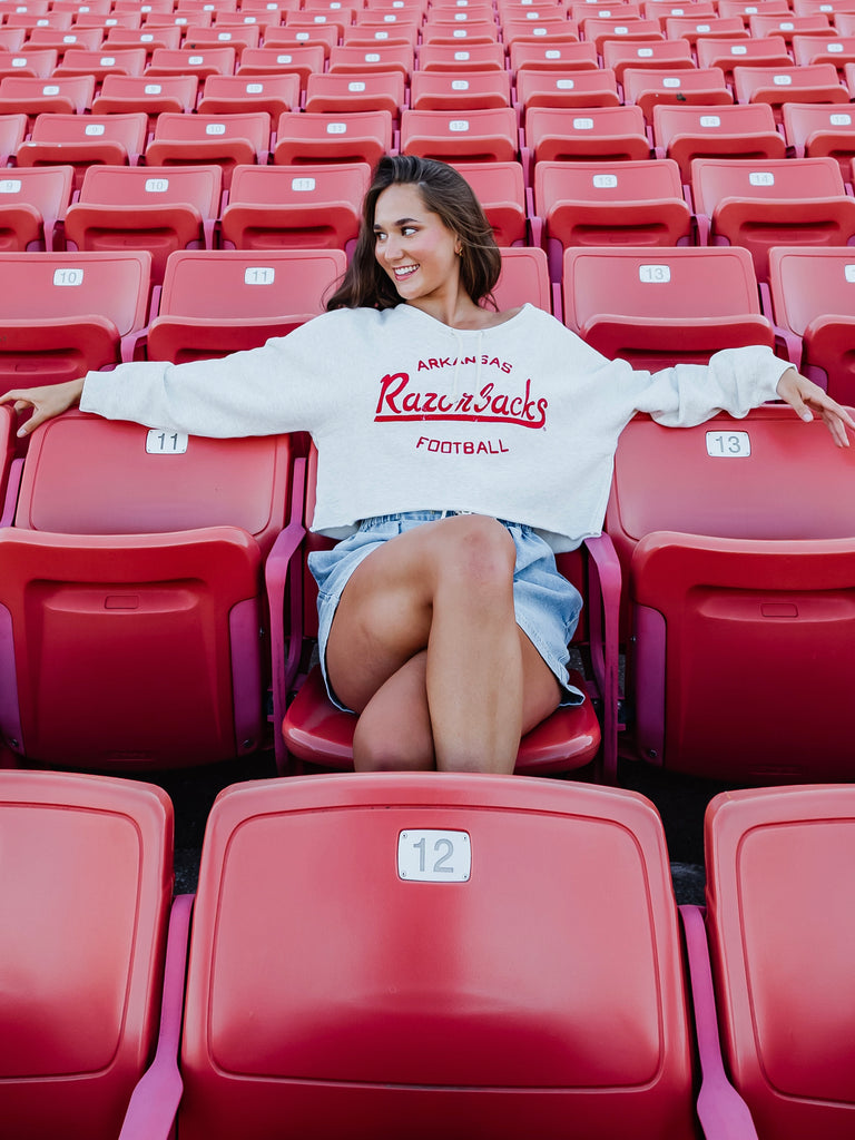 Off Shoulder Razorbacks Sweatshirt in Grey