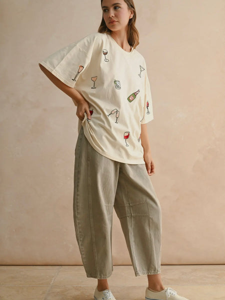 Cocktail Core Boxy Tee in Beige