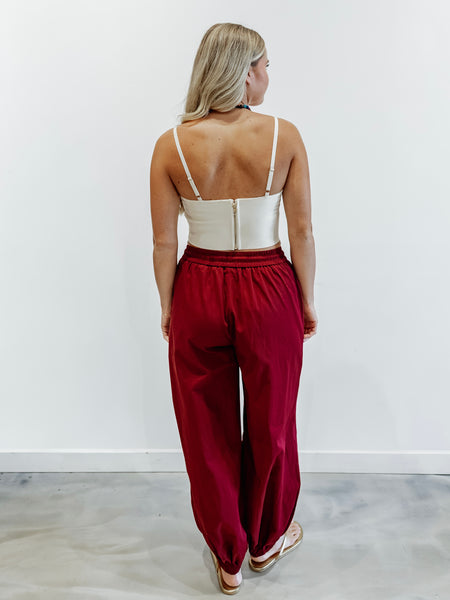 Piped Balloon Pants in Burgundy