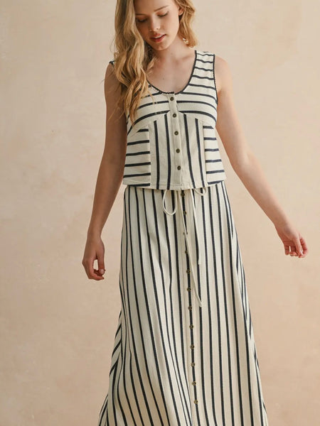 Cute As A Button Stripe Tank in White & Black