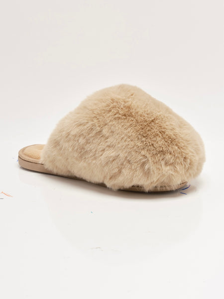 Snowball Slippers in Taupe Faux Fur