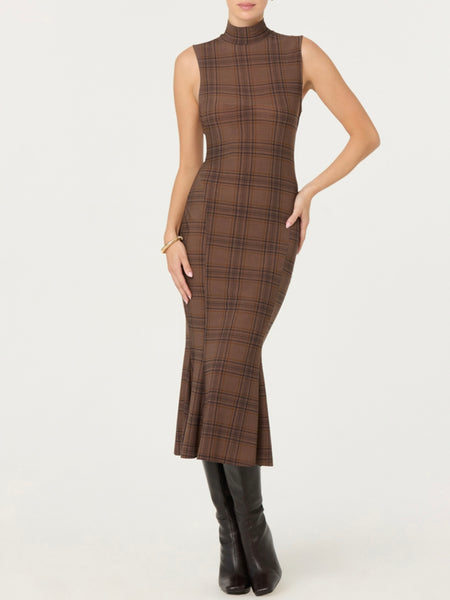 Leigha Dress in Brown Plaid