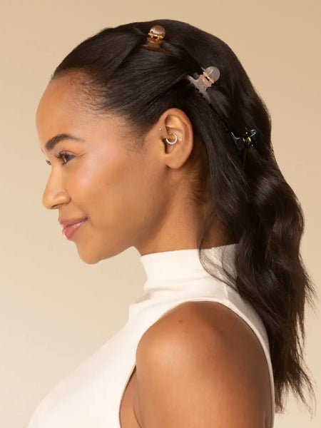 Recycled Plastic Mini Arched Clips 6pc in Soft Pink, Mocha & Black