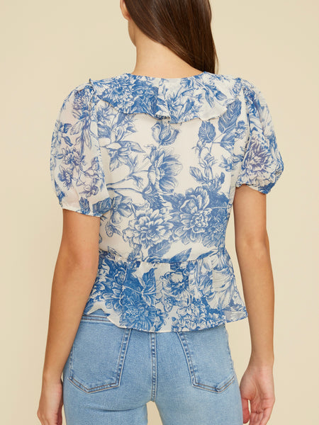 Bee Ruffle Top in Blue Floral