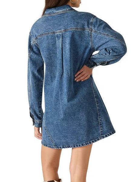 Edith Dress in Dark Navy Denim