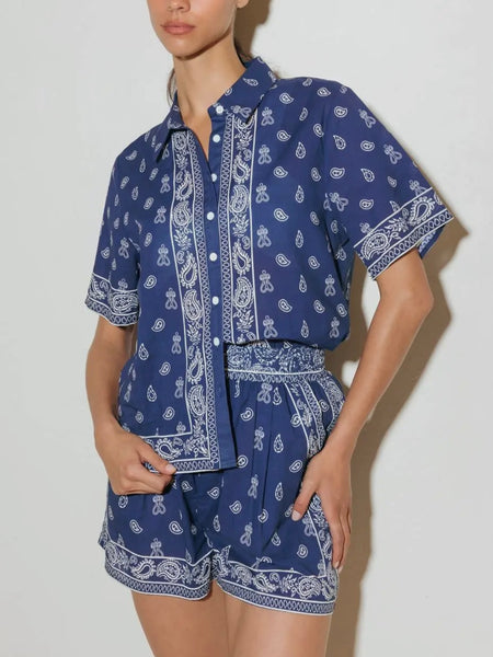 They Call It The Blues Bandana Shorts in Navy