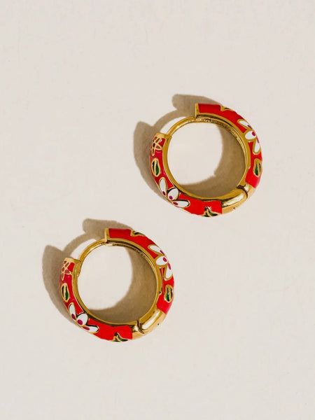 Isabeau Floral Hoops in Red