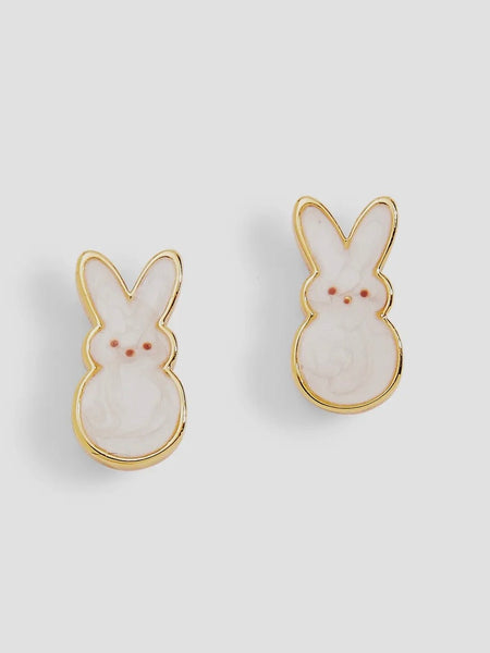 Peeps White Pearlized Bunny Studs in Gold